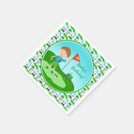 男のクール子のゴルフをテーマにした誕生日パーティー スタンダードカクテルナプキン (角)