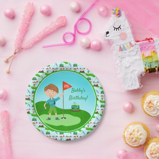 男のクール子のゴルフをテーマにした誕生日パーティー ペーパープレート (パーティー)