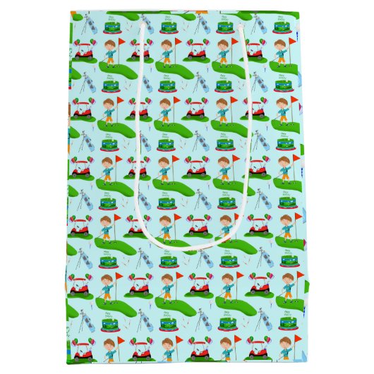 男のクール子のゴルフをテーマにした誕生日パーティー ミディアムペーパーバッグ (裏面)