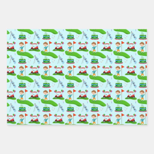 男のクール子のゴルフをテーマにした誕生日パーティー ラッピングペーパーシート (正面3)