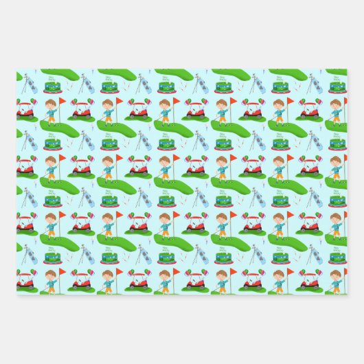 男のクール子のゴルフをテーマにした誕生日パーティー ラッピングペーパーシート (正面)