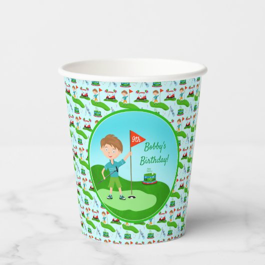 男のクール子のゴルフをテーマにした誕生日パーティー 紙コップ (裏面)