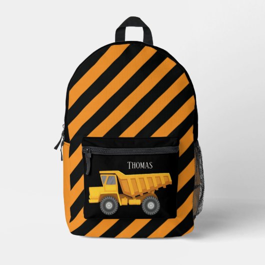 男のクール子の建築ダンプトラック名を追加 プリントバックパック (正面)