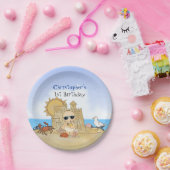 男のクール子ビーチベビーとサンドキャッスル1歳の誕生日 ペーパープレート (パーティー)