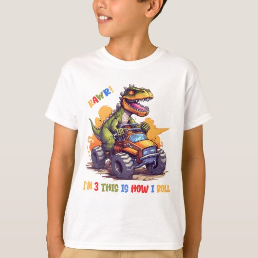 男のクール子3位の誕生日の先史時代の恐竜 Tシャツ (正面)