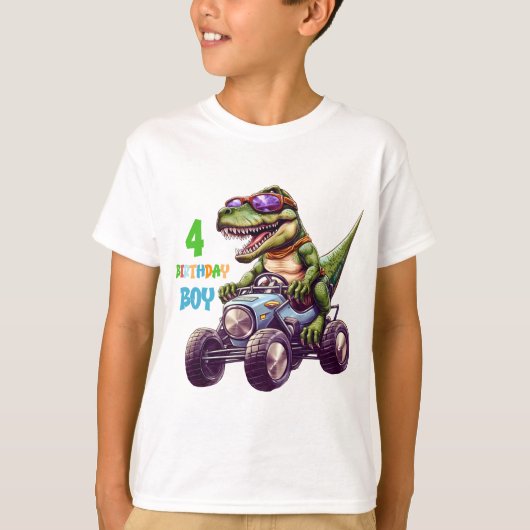 男のクール子4th誕生日の先史時代の恐竜 tシャツ (正面)