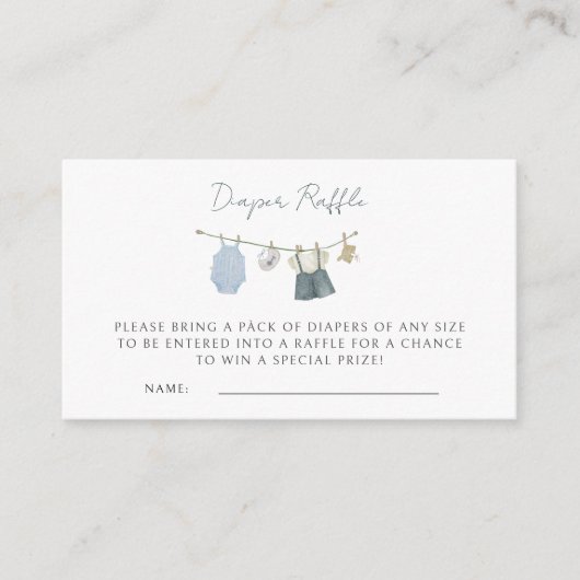 男のシンプル子の服の水の色ベビーシャワー エンクロージャーカード (正面)