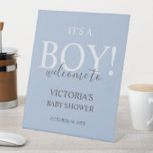 男のシンプル子の歓迎のためのモダンブルーベビーシャワー 台座サイン (インサイチュ)