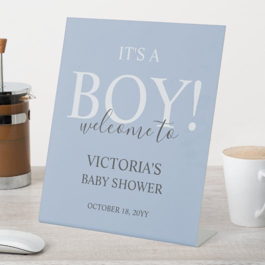 男のシンプル子の歓迎のためのモダンブルーベビーシャワー 台座サイン (インサイチュ)