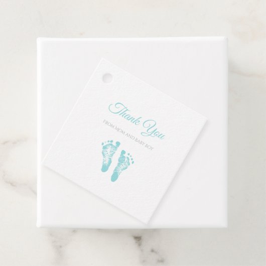 男のシンプル子の赤ちゃんシャワーありがとう青い足跡 フェイバータグ (インサイチュ)