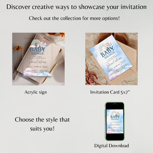 男のスペインの子の赤ちゃんシャワーテディベア飛行機ブルー アクリル招待状