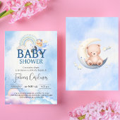 男のスペインの子の赤ちゃんシャワーテディベア飛行機ブルー 招待状