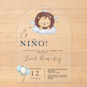 男のスペインの子の赤ちゃんシャワーライオンQrコードベビーレジストリ アクリル招待状 (正面)