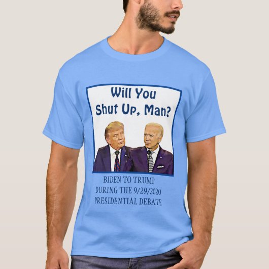 男のバイデン氏を閉じろトランプ討論引用文 Tシャツ (正面)