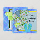 男のバーベキュー マルガリータ 誕生日パーティー 招待状 (正面/裏面)