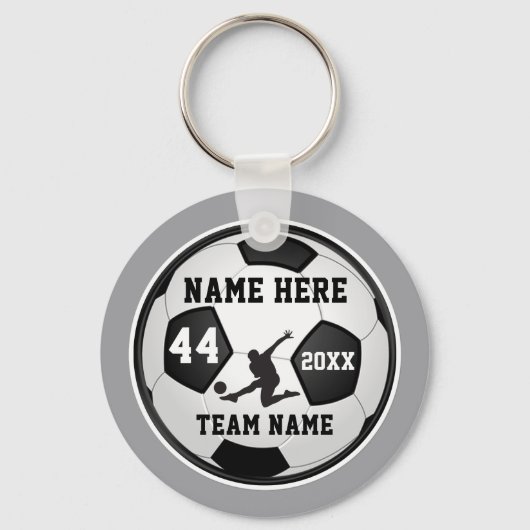 男のパーソナライズされた子と自分の色のためのサッカーの贈り物 キーホルダー (正面)