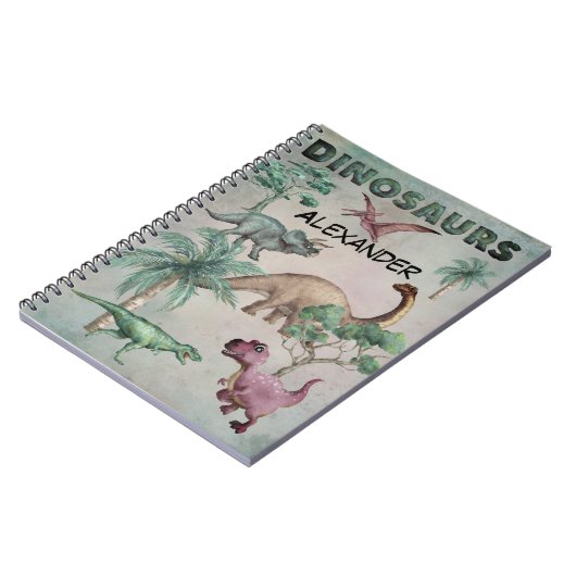 男のパーソナライズされた子のための恐竜のノートの名前 ノートブック (左側)