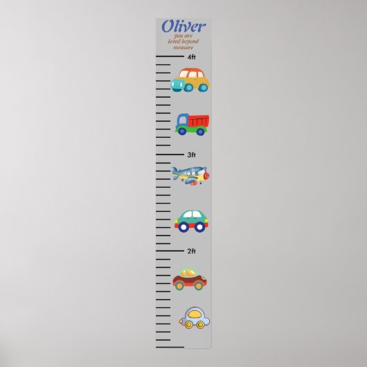 男のパーソナライズされた子のルーラーの成長グラフ ポスター (正面)