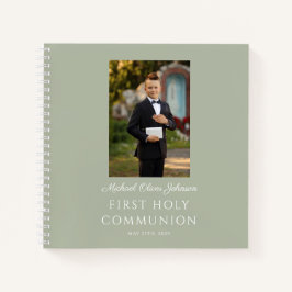 男のパーソナライズされた子の写真First Communion Guestbook ノートブック