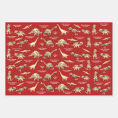 男のパーソナライズされた子の名前かわいいクリスマス恐竜 ラッピングペーパーシート (正面2)