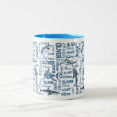 男のパーソナライズされた子の名前のマグサメ飲料パイ ツートーンマグカップ (中央)