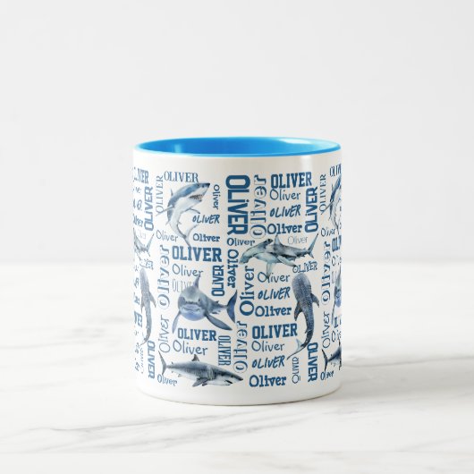 男のパーソナライズされた子の名前のマグサメ飲料パイ ツートーンマグカップ (中央)