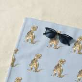 男のパーソナライズされた子の名前の恐竜の青 ビーチタオル (インサイチュ)