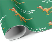 男のパーソナライズされた子の名前クリスマス恐竜ラプター ラッピングペーパー (ロールコーナー)