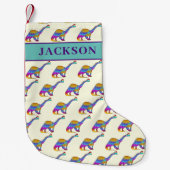 男のパーソナライズされた子の名前クリスマス恐竜 スモールクリスマスストッキング (正面)