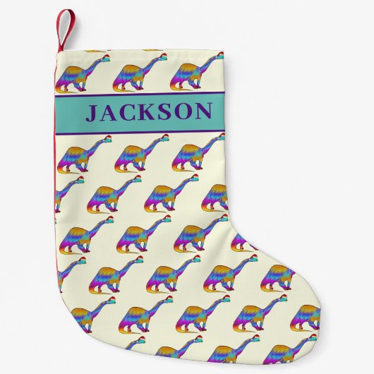 男のパーソナライズされた子の名前クリスマス恐竜 スモールクリスマスストッキング (正面)