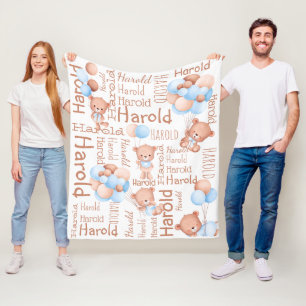 男のパーソナライズされた子の名前テディベア フリースブランケット