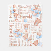 男のパーソナライズされた子の名前テディベア フリースブランケット (正面)