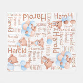 男のパーソナライズされた子の名前テディベア フリースブランケット (正面(横))