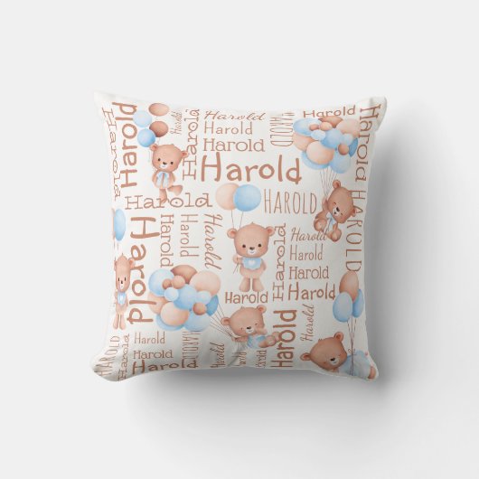 男のパーソナライズされた子の名前teddy bear collageギフト クッション (正面)