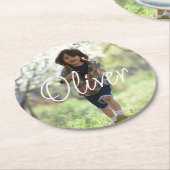 男のパーソナライズされた子の誕生日かわいい ラウンドペーパーコースター (アングル)