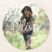 男のパーソナライズされた子の誕生日かわいい ラウンドペーパーコースター (正面)