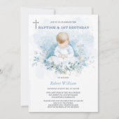 男のパーソナライズされた子の誕生日と洗礼 招待状 (正面)