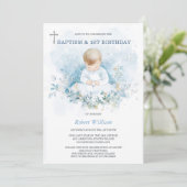 男のパーソナライズされた子の誕生日と洗礼 招待状 (スタンド正面)