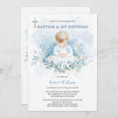 男のパーソナライズされた子の誕生日と洗礼 招待状 (正面/裏面)