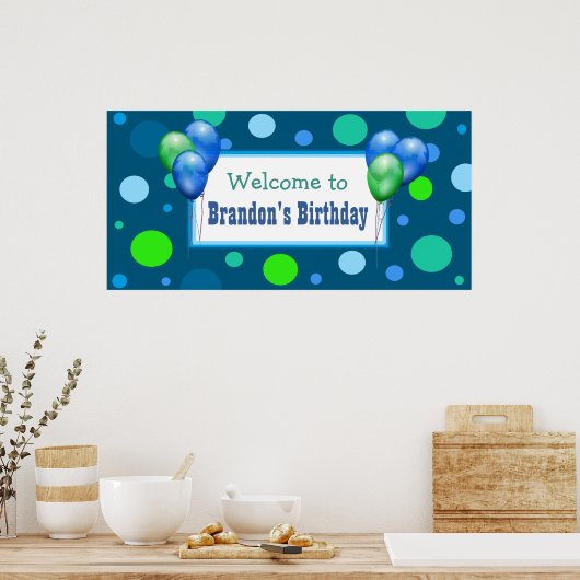 男のパーソナライズされた子の誕生日パーティーのバナー ポスター (キッチン)