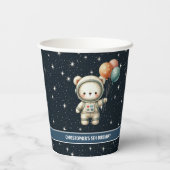 男のパーソナライズされた子の誕生日パーティーカップテディベア 紙コップ (裏面)