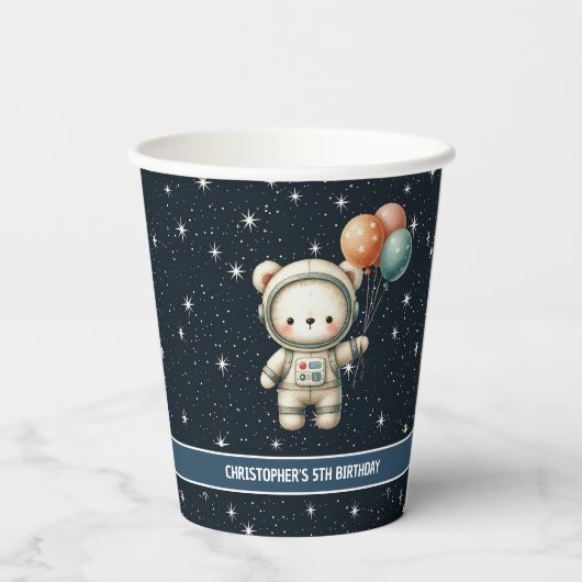 男のパーソナライズされた子の誕生日パーティーカップテディベア 紙コップ (裏面)