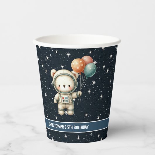 男のパーソナライズされた子の誕生日パーティーカップテディベア 紙コップ (正面)