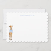 男のパーソナライズされた子の赤ちゃんシャワーノートブルーキリン サンキューカード (正面)