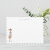 男のパーソナライズされた子の赤ちゃんシャワーノートブルーキリン サンキューカード (スタンド正面)