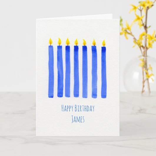 男のパーソナライズされた子の青いキャンドルの誕生日カード カード (黄色い花)