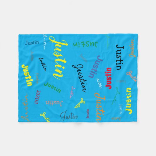 男のパーソナライズされた子ネームモノグラムブルーキュート フリースブランケット (正面(横))