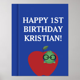 男のパーソナライズされた子ブックワーム誕生日ポスター ポスター