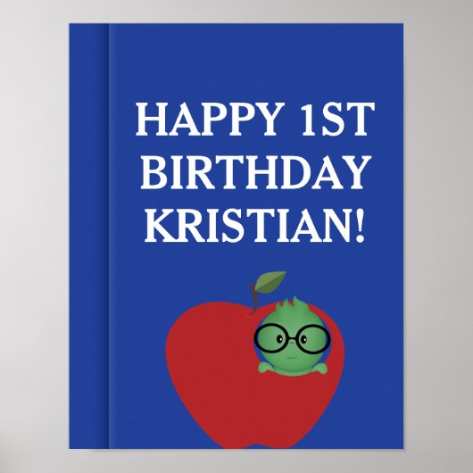 男のパーソナライズされた子ブックワーム誕生日ポスター ポスター (正面)