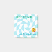 男のパーソナライズされた子ランチボックスノートレトロ市松模様に ポストイット (正面)